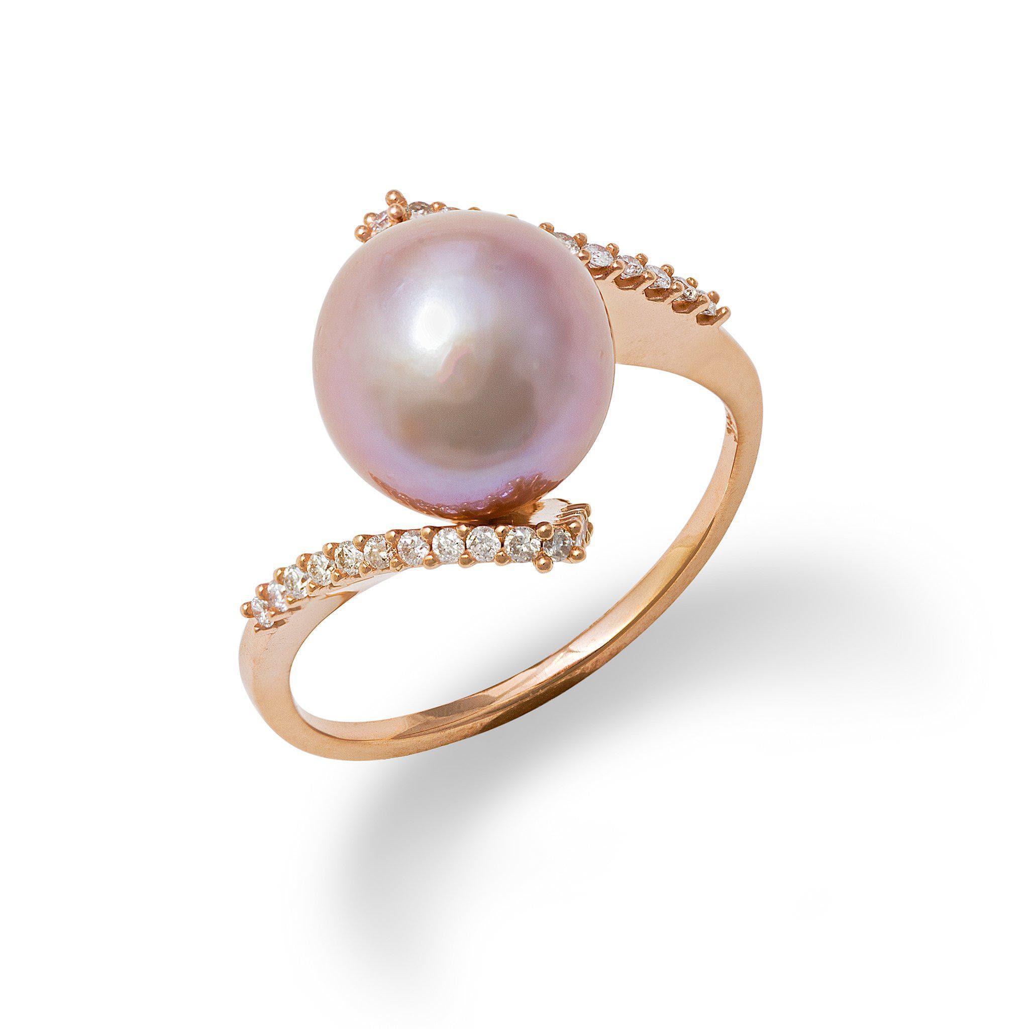 Lavender Freshwater Pearl Ring in Rose Gold with Diamonds