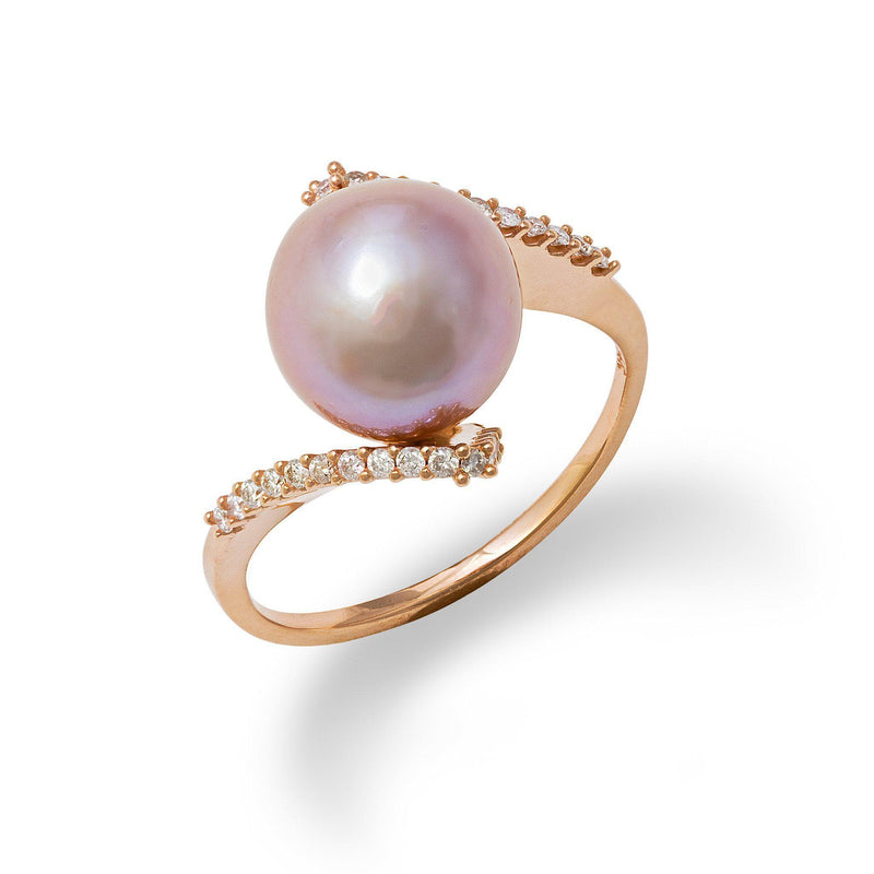 Lavender Freshwater Pearl Ring in Rose Gold with Diamonds (9-10mm)-Maui Divers Jewelry