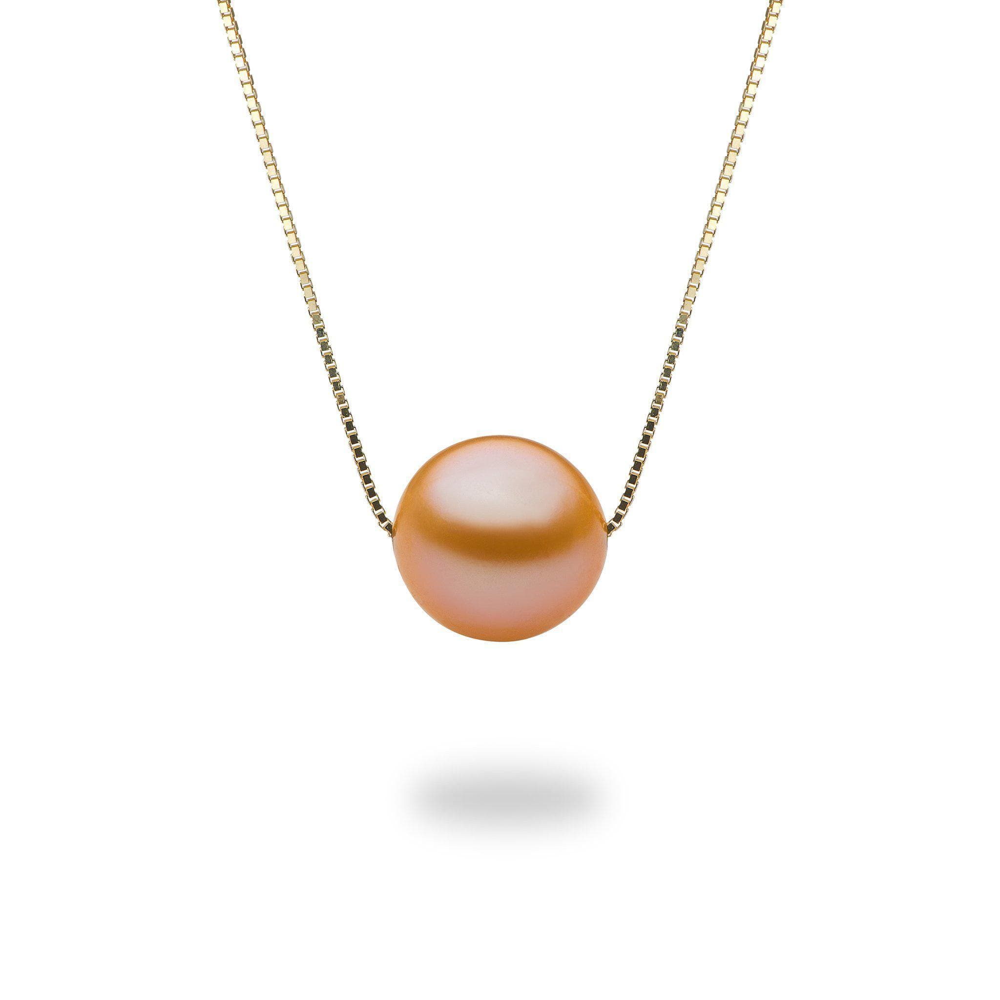16-18" Adjustable Peach Freshwater Floating Pearl Necklace in Gold - Maui Divers Jewelry
