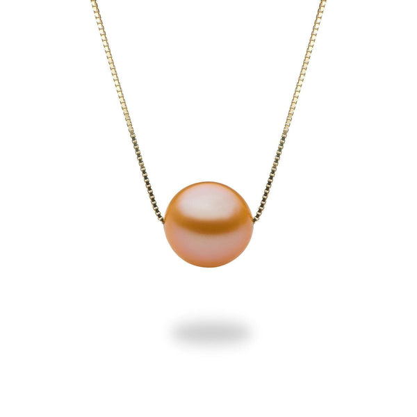 16-18" Adjustable Peach Freshwater Floating Pearl Necklace in Gold - Maui Divers Jewelry
