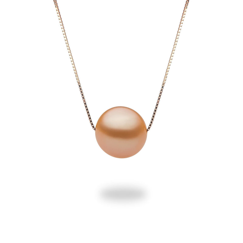 16-18" Adjustable Peach Freshwater Floating Pearl Necklace in Rose Gold-Maui Divers Jewelry