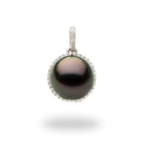 Tahitian Black Pearl Pendant with Diamonds in 14K White Gold (10-11mm)-Maui Divers Jewelry