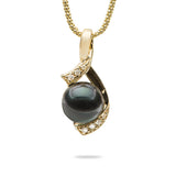 18" Tahitian Black Pearl Necklace in Gold with Diamonds-Maui Divers Jewelry