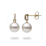 Akoya Pearl (8mm) Earrings with Diamonds in Gold-Maui Divers Jewelry