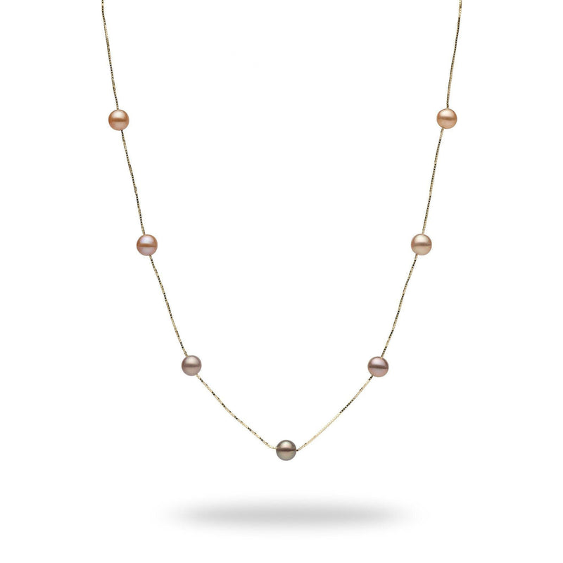 18" Mixed Freshwater Floating Pearl Necklace in Gold 56mm Maui