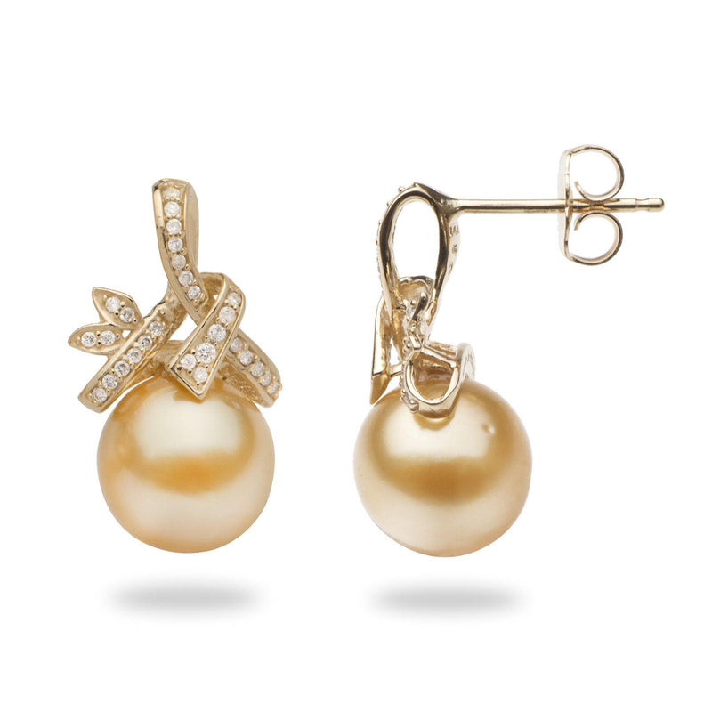 South Sea Gold Pearl Earrings in Gold with Diamonds-Maui Divers Jewelry