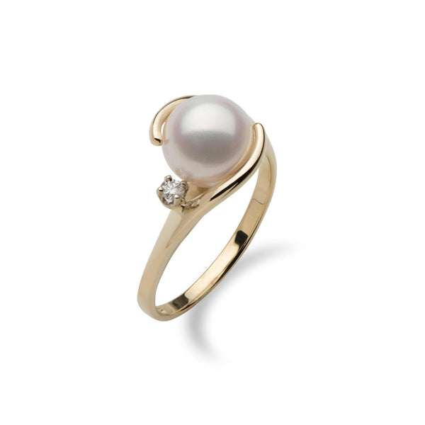 Akoya Pearl Ring with Diamond in Gold (8mm)-Maui Divers Jewelry