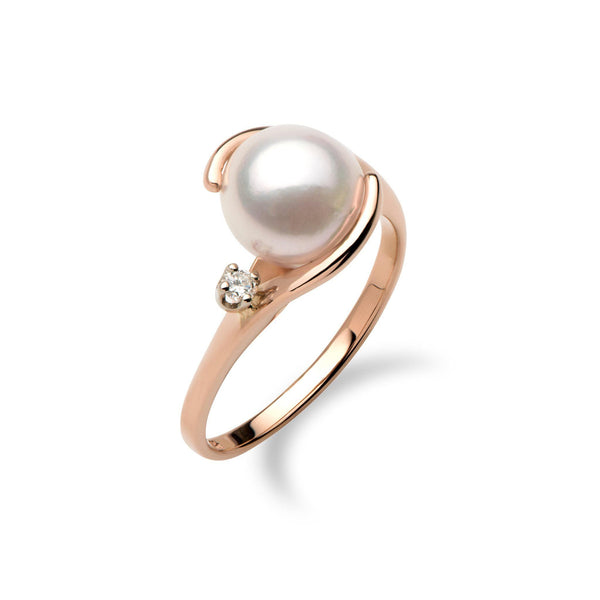 Akoya Pearl Ring with Diamond in Rose Gold (8mm)-Maui Divers Jewelry