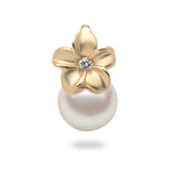 Plumeria Akoya Pearl Pendant in Gold with Diamond - 9mm-Maui Divers Jewelry