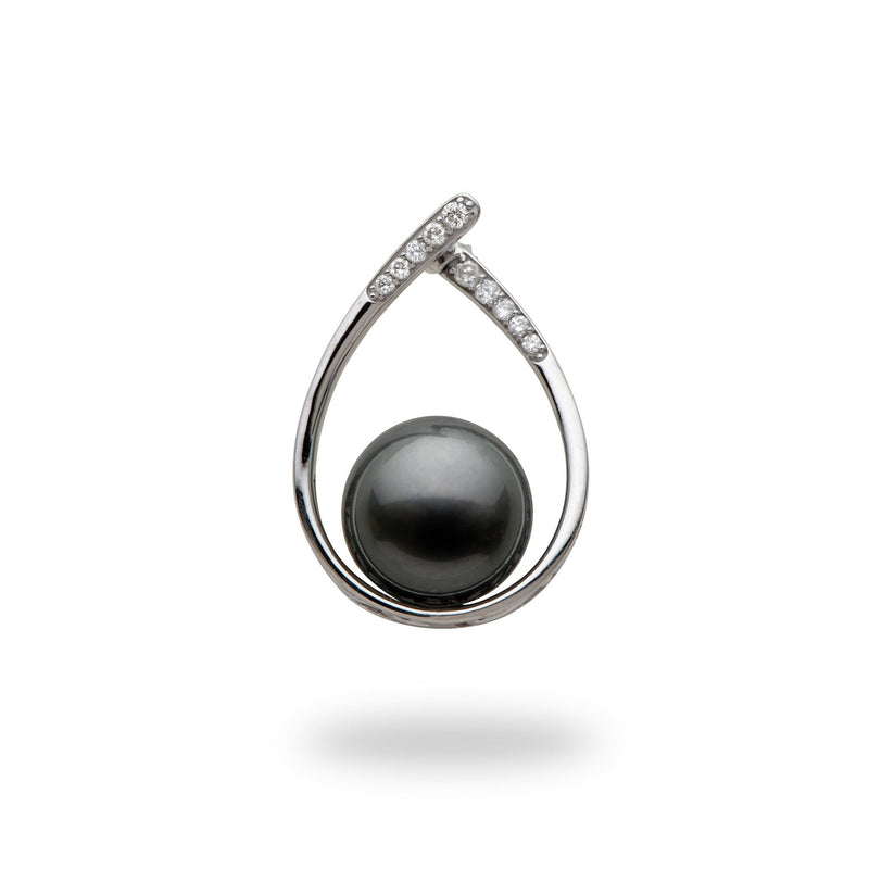 Tahitian Black Pearl Pendant in 14K White Gold with Diamonds-Maui Divers Jewelry