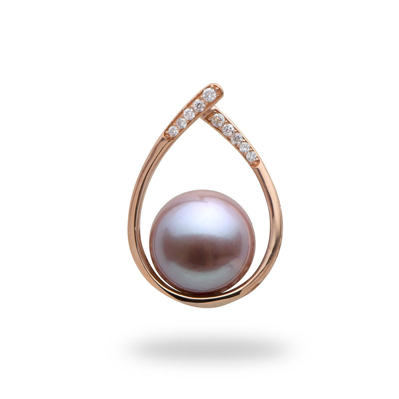 Lilac Freshwater Pearl Pendant with Diamonds in Rose Gold (10-11mm)-Maui Divers Jewelry