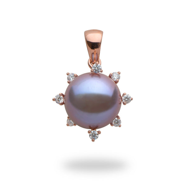 Protea Lilac Freshwater Pearl Pendant in Rose Gold with Diamonds-Maui Divers Jewelry