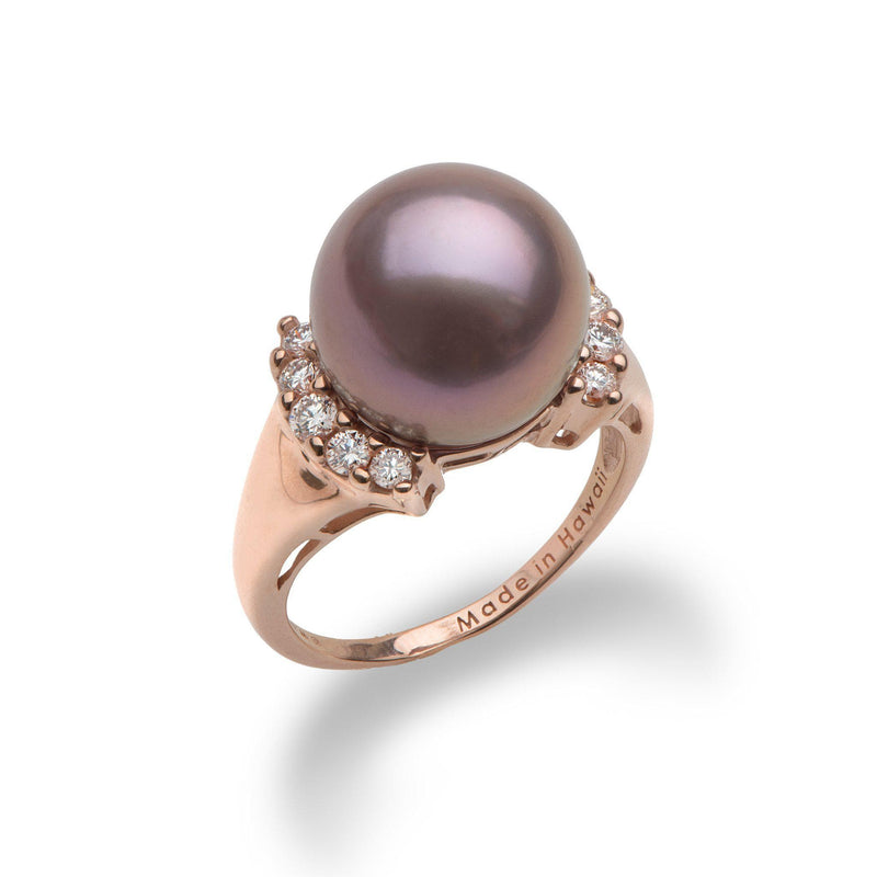 Lilac Freshwater Pearl Ring with Diamonds in Rose Gold (12-13mm)-Maui Divers Jewelry
