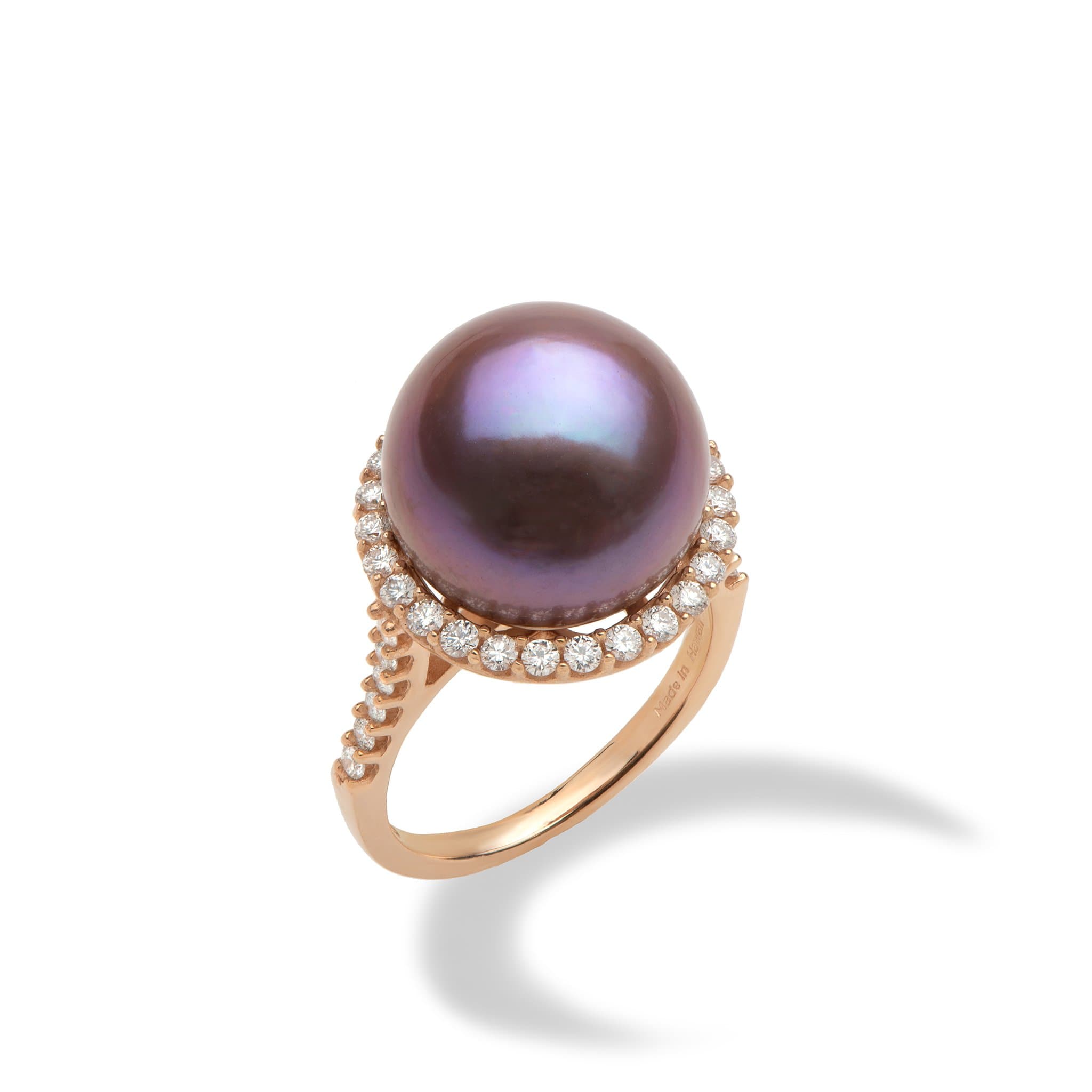 Ultra Violet Freshwater Pearl Ring with Diamonds in Rose Gold (14-15mm)-Maui Divers Jewelry