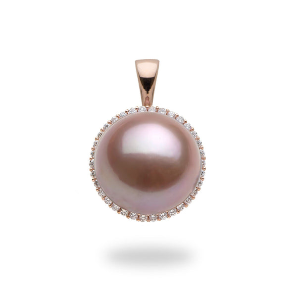 Freshwater Pearl Pendant in Rose Gold with Diamonds-Maui Divers Jewelry