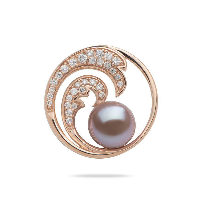 Nalu Freshwater Pearl Pendant in Rose Gold with Diamonds - 24mm-Maui Divers Jewelry