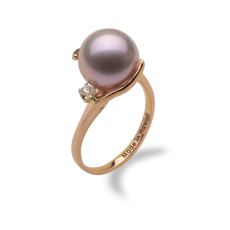 Lilac Freshwater Pearl Ring in Rose Gold with Diamonds-Maui Divers Jewelry
