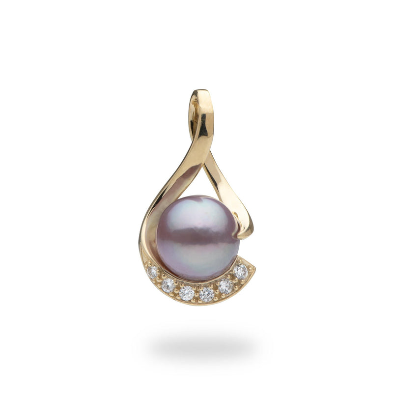 Lilac Freshwater Pearl (10-11mm) Pendant with Diamonds in Gold-Maui Divers Jewelry