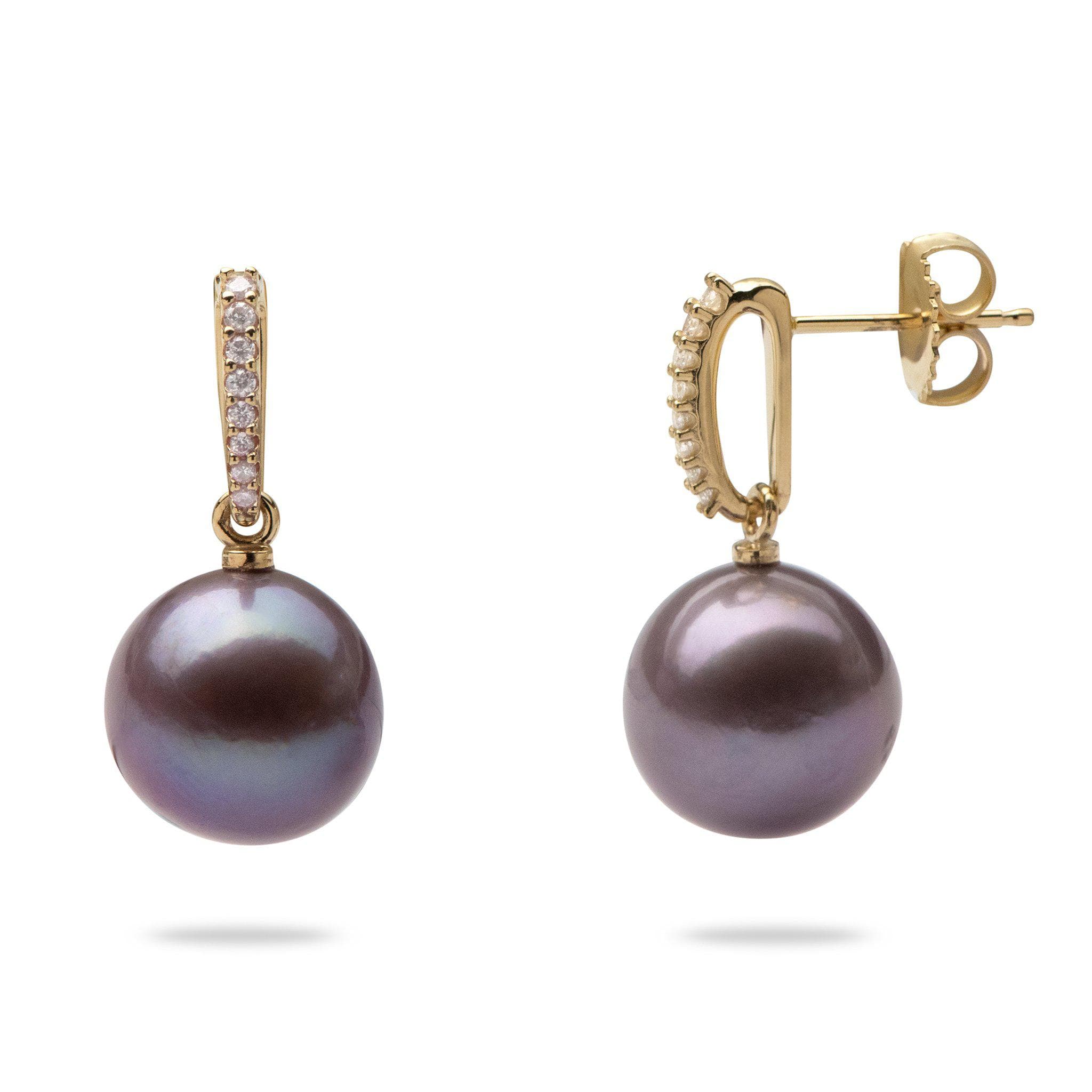 Ultraviolet Freshwater Pearl Earrings with Diamonds in Gold-Maui Divers Jewelry