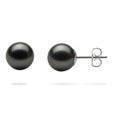 Tahitian Black Pearl Earrings in White Gold (9-10mm)-Maui Divers Jewelry
