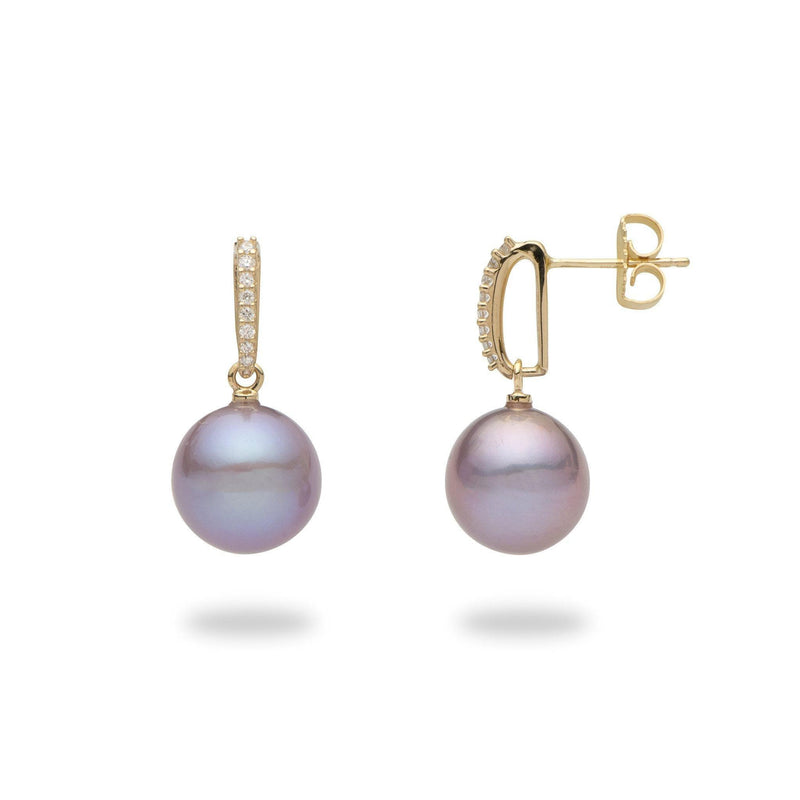 Lilac Freshwater Pearl Earrings in Gold with Diamonds-Maui Divers Jewelry