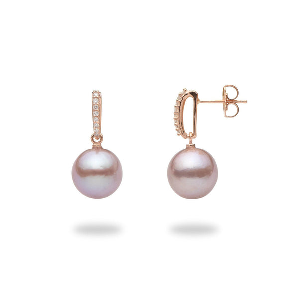 Lilac Freshwater Pearl Earrings in Rose Gold with Diamonds-Maui Divers Jewelry