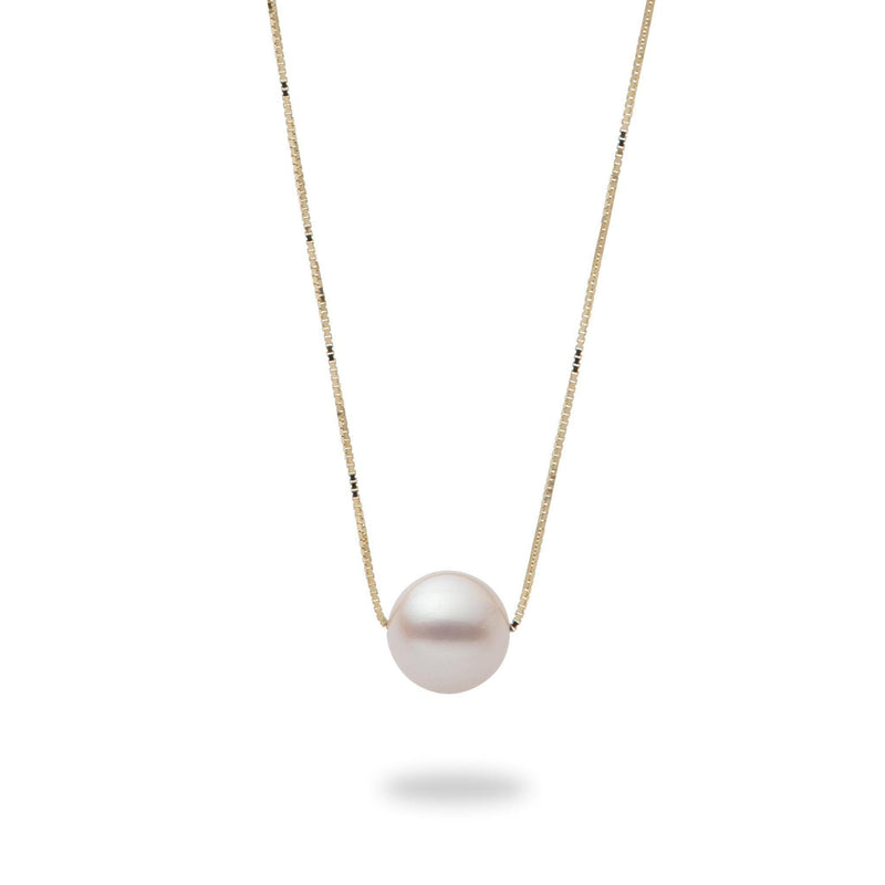 16-18" Adjustable Akoya Floating Pearl Necklace in Gold (8mm)-Maui Divers Jewelry
