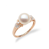 White Freshwater Pearl Ring in Rose Gold with Diamonds-Maui Divers Jewelry
