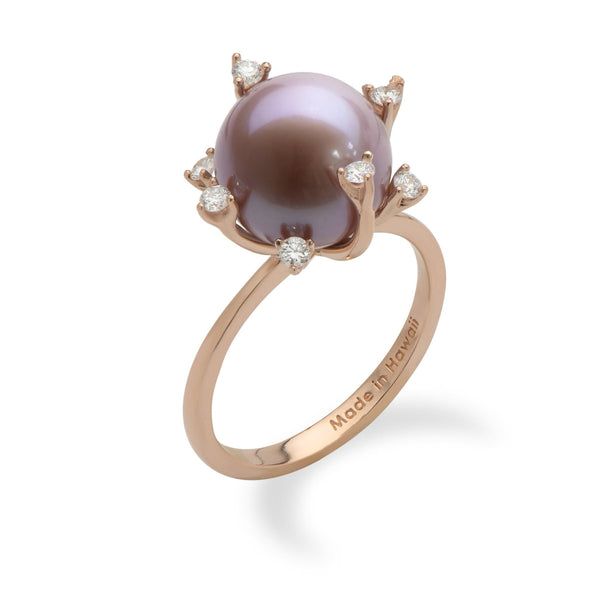 Protea Lilac Freshwater Pearl Ring in Rose Gold with Diamonds-Maui Divers Jewelry
