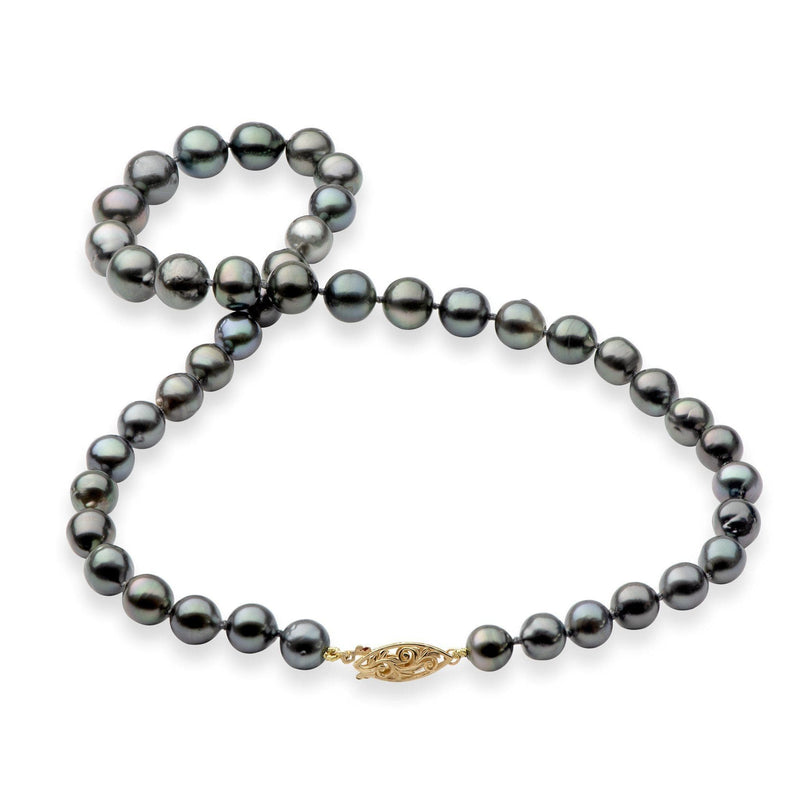 18-19 Tahitian Black Pearl Strand with White Gold Clasp - 8-11mm- Made in Hawaii