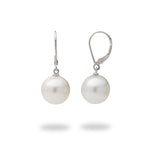 South Sea White Pearl Lever-back Earrings in 14K White Gold (11-12mm) - Maui Divers Jewelry