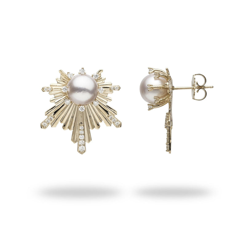 E Ho’āla Akoya Pearl Earrings in Gold with Diamonds - 23mm-Maui Divers Jewelry
