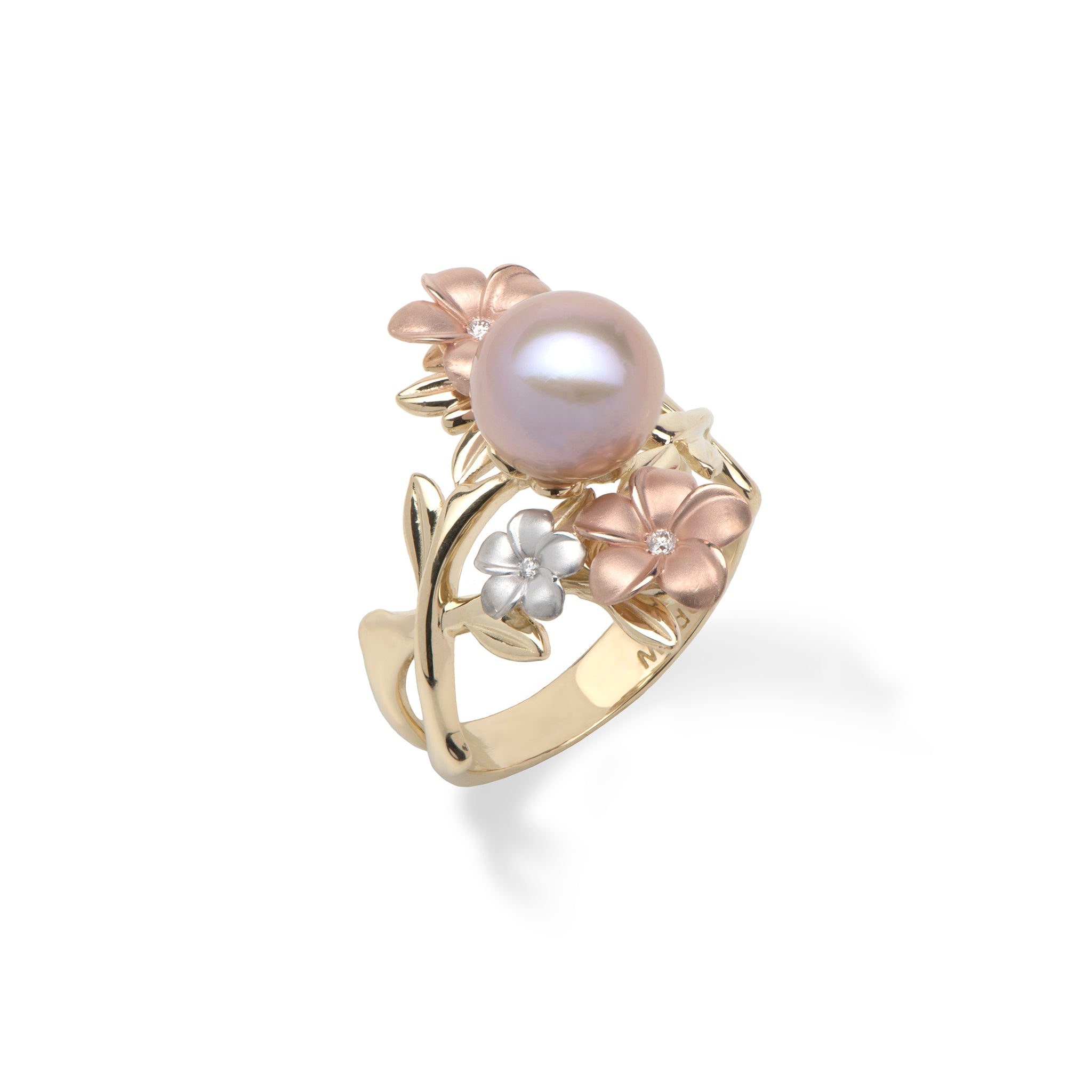Plumeria Lavender Pearl Diamond Ring in White, Rose, Yellow Gold – Maui ...