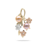 Pearls in Bloom Plumeria Freshwater Pearl Pendant in Tri Color Gold with Diamonds - 40mm