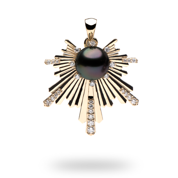 E Hoʻāla Tahitian Black Pearl Pendant in Gold with Diamonds - 27mm - Maui Divers Jewelry