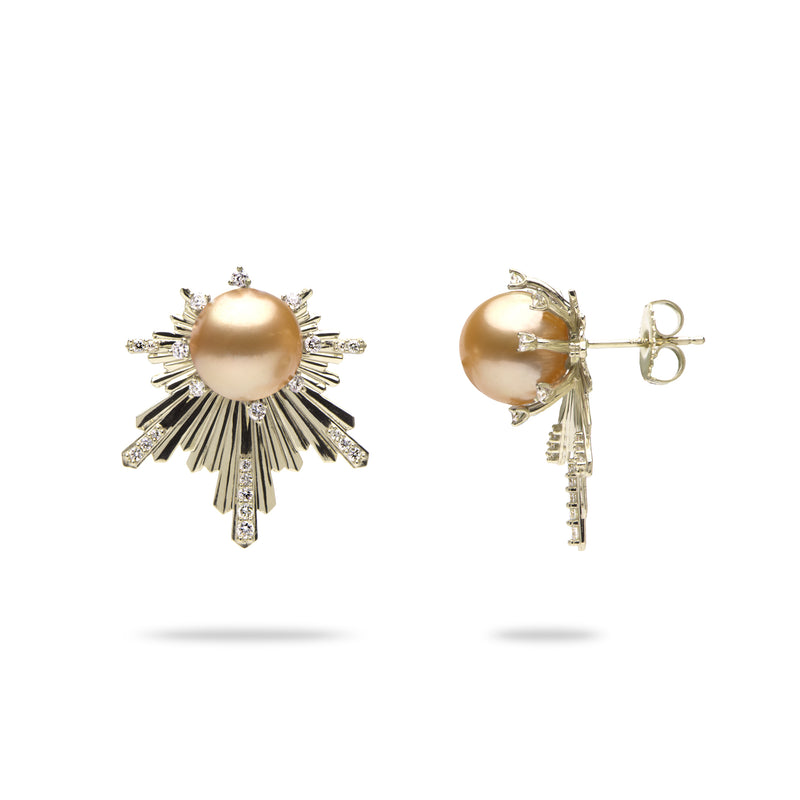 E Hoʻāla South Sea Gold Pearl Earrings in Gold with Diamonds - 23mm