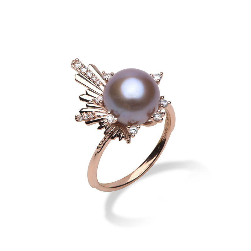 E Hoʻāla Lavender Freshwater Pearl Ring in Rose Gold with Diamonds - 21mm - Maui Divers Jewelry