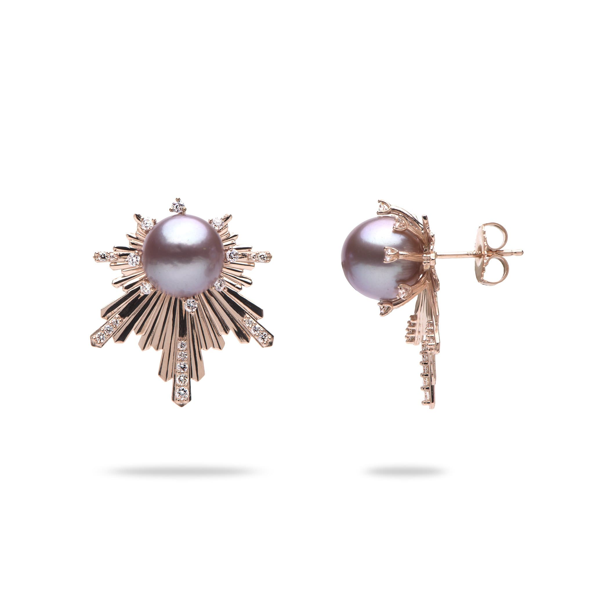 E Hoʻāla Lavender Freshwater Pearl Earrings in Rose Gold with Diamonds - 23mm