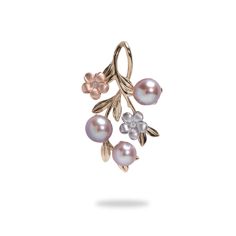 Pearls in Bloom Plumeria Lavender Freshwater Pearl Pendant in Gold with Diamonds - Maui Divers Jewelry