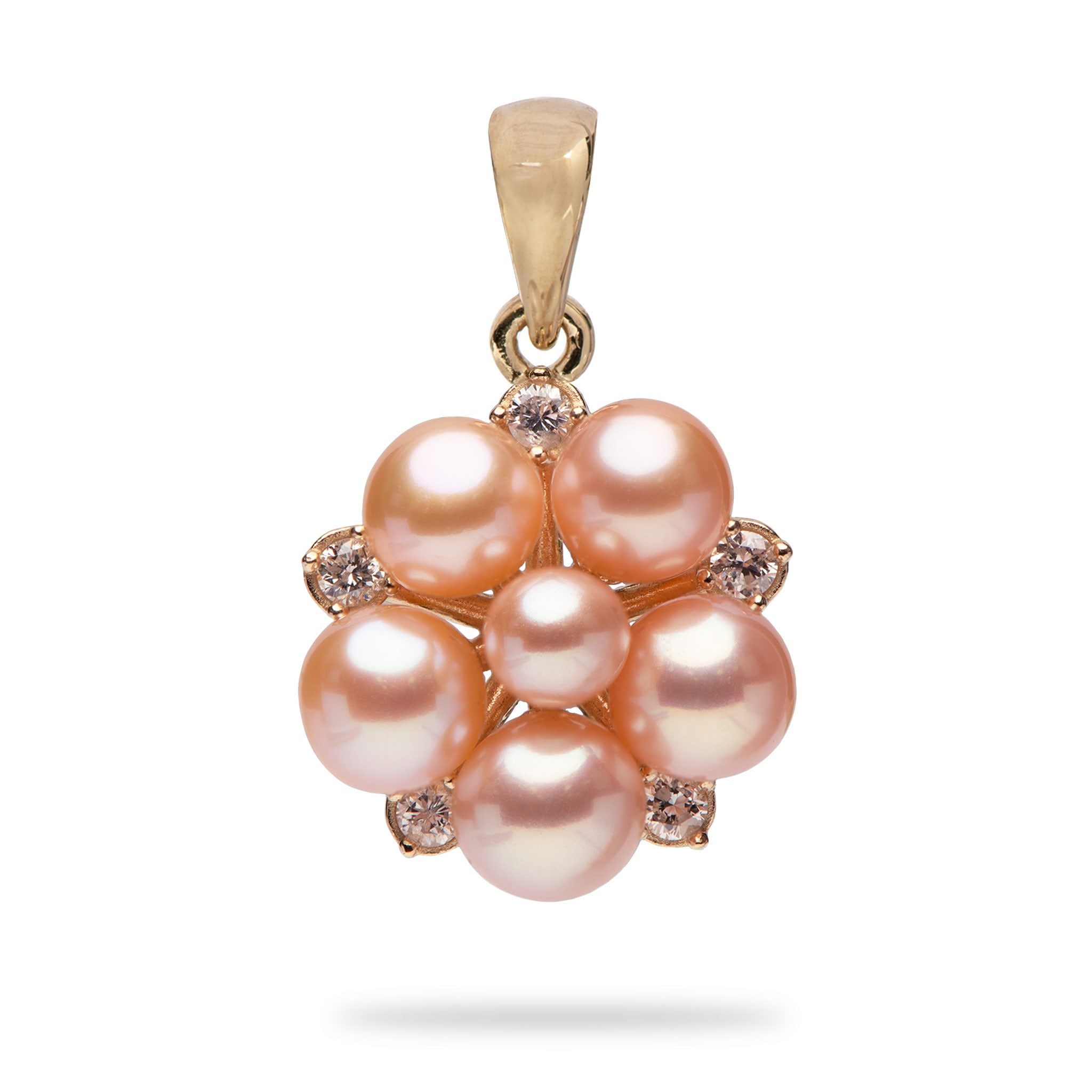 Tiny Bubbles Peach Pendant de perles d'eau douce en or avec des diamants