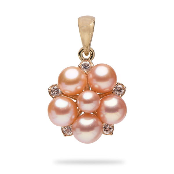 Tiny Bubbles Peach Freshwater Pearl Pendant in Gold with Diamonds
