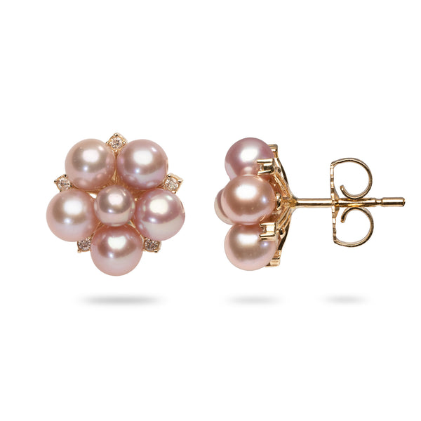 Tiny Bubbles Lavender Freshwater Pearl Earrings in Gold with Diamonds