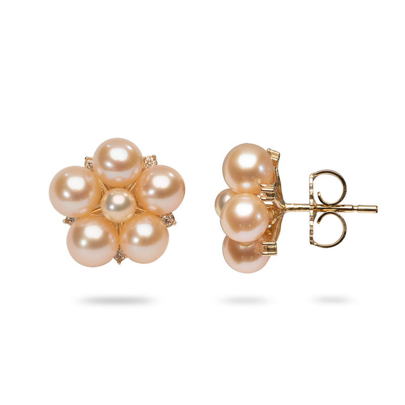 Tiny Bubbles Peach Freshwater Pearl Earrings in Gold with Diamonds