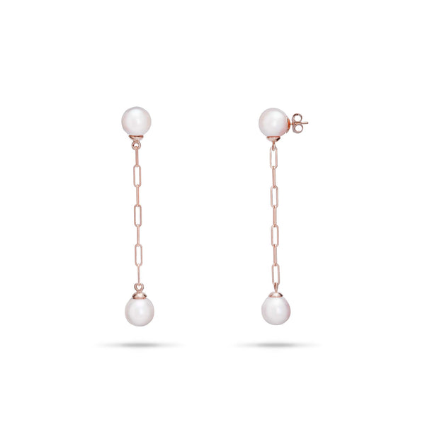Akoya White PEarl Paperclip Chain Eariings in Rose Gold - 8mm - Maui Divers Jewelry