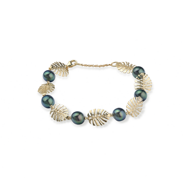 7,5-8,5 "Bracelet de perle noir tahitien tahitien réglable en or - 8-9 mm