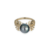 Monstera Tahitian Black Pearl Ring in Gold - 8-9mm - Maui Divers Jewelry