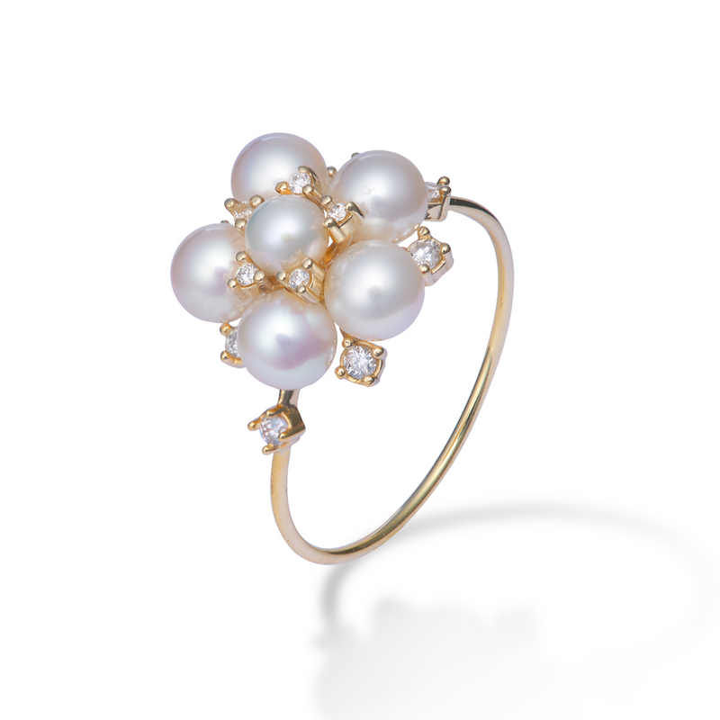 Tiny Bubbles Freshwater White Pearl Ring in Gold with Diamonds - Maui divers Jewelry