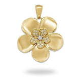 Plumeria Pendant in Gold with Diamonds - 28mm-Maui Divers Jewelry