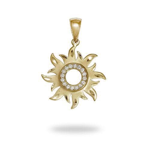 Sun Pendant with Diamonds in Gold - 17mm-Maui Divers Jewelry
