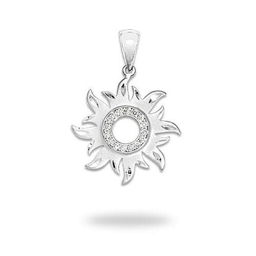 Sun Pendant in White Gold with Diamonds - 17mm-Maui Divers Jewelry